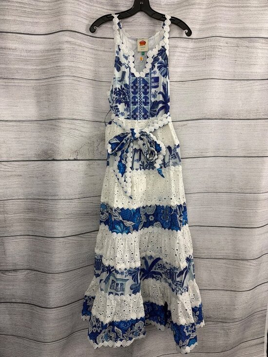 FARM Rio Dresses & Skirts - NWT Farm Rio White & Blue Maxi Dress With Eyelet Lace Size M